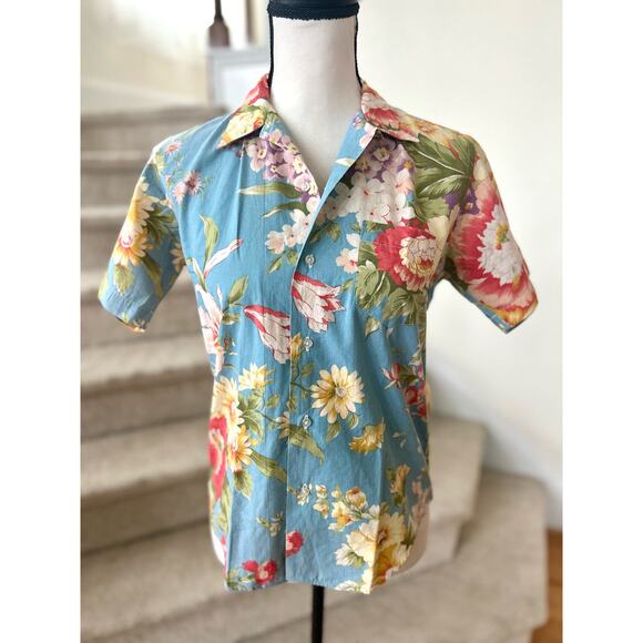 Vintage Ralph Lauren Polo Country Blue Floral Button Down Shirt - Picture 1 of 7